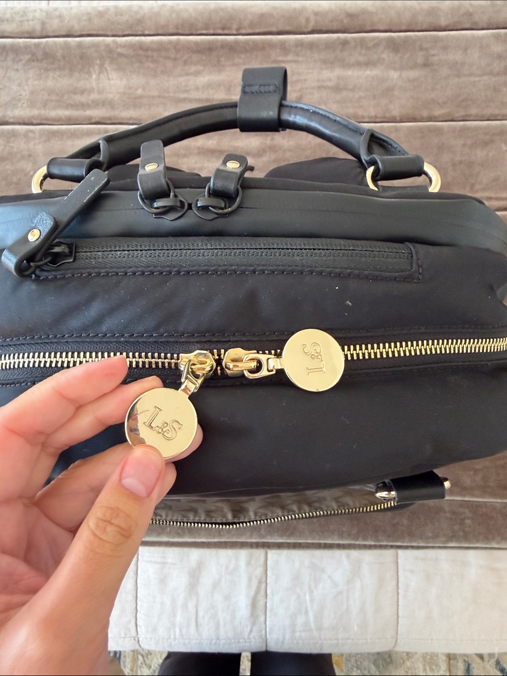 Lo & Sons Rowledge Black Backpack with Gold Hardware - Picture 4 of 10